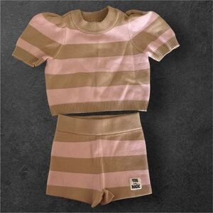 Grayson Mini Pink and Tan Striped Kids Matching Top and Shorts Set. Size 12 mos